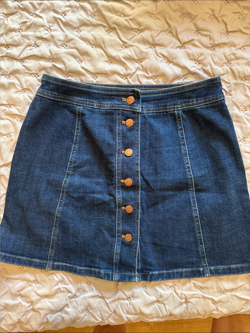 Madewell Dark Blue Button-Front Denim Mini Skirt